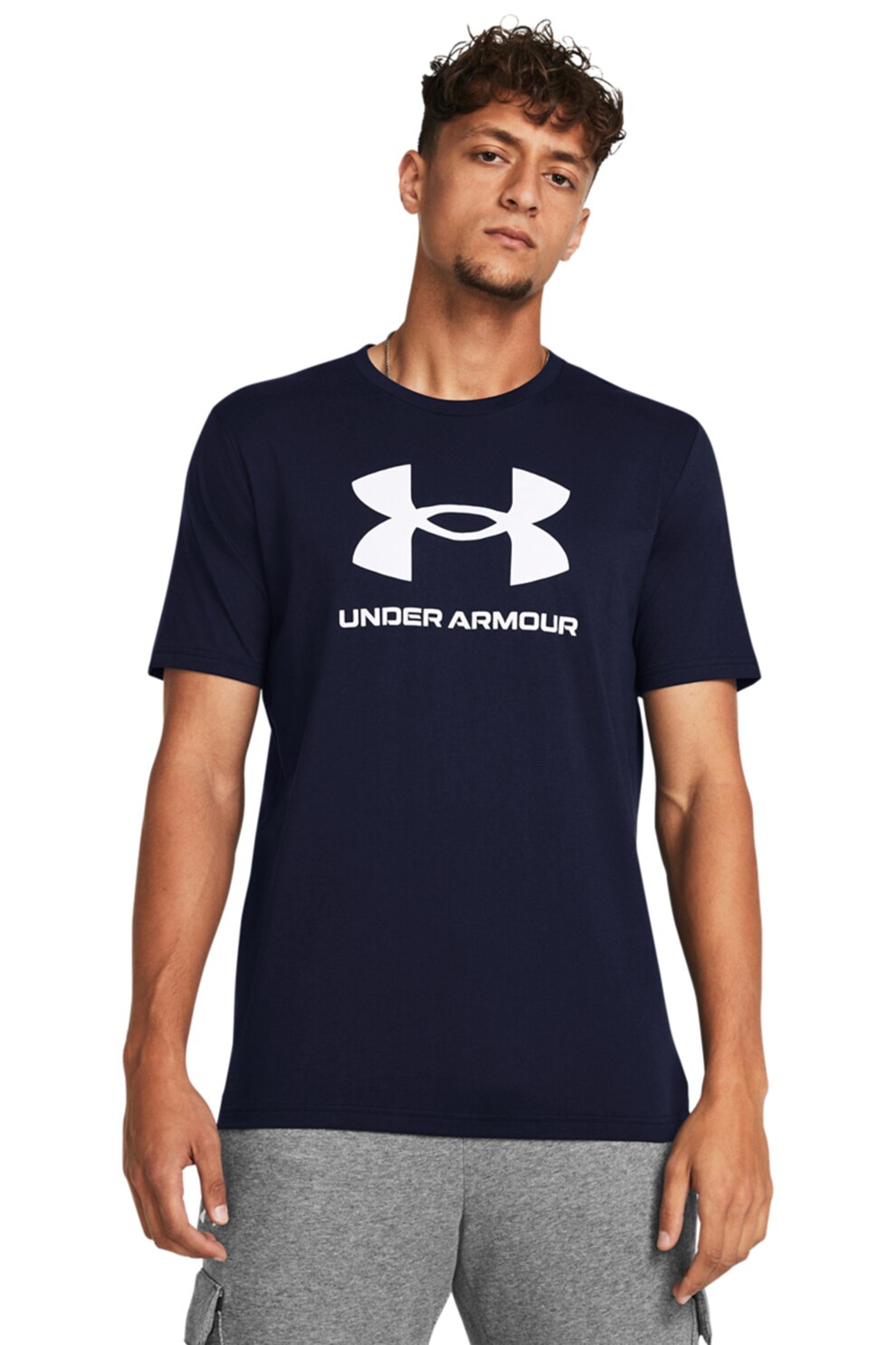 Under Armour, Tricou lejer cu imprimeu logo, Bleumarin, M