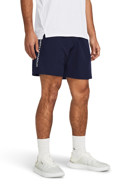 Under Armour, Pantaloni scurti cu logo lateral, pentru fitness Wordmark, Bleumarin
