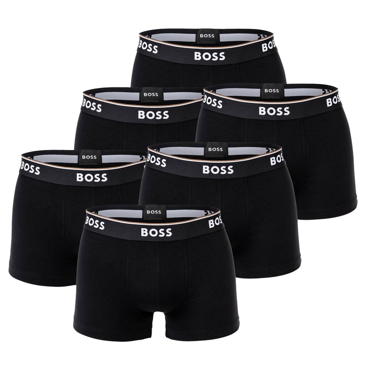 BOSS, Set de boxeri cu logo - 6 perechi, Negru
