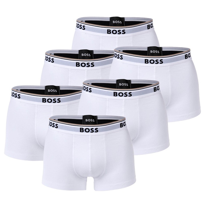BOSS, Set de boxeri cu logo - 6 perechi, Alb