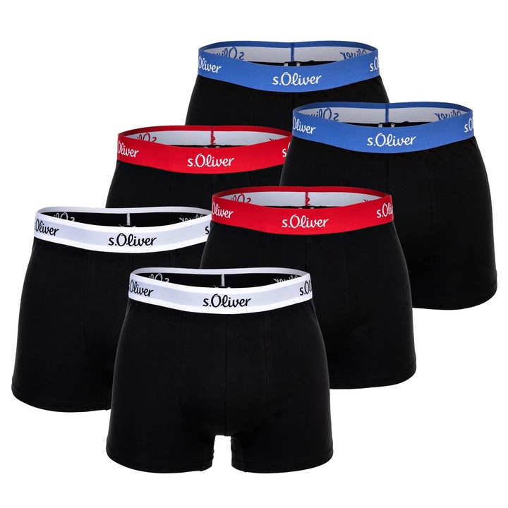s.Oliver, Set de boxeri cu banda logo in talie 20449 - 6 perechi, Negru, Multicolor, M