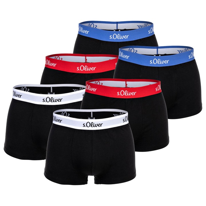 s.Oliver, Set de boxeri cu banda logo in talie - 6 perechi, Negru, Multicolor, M