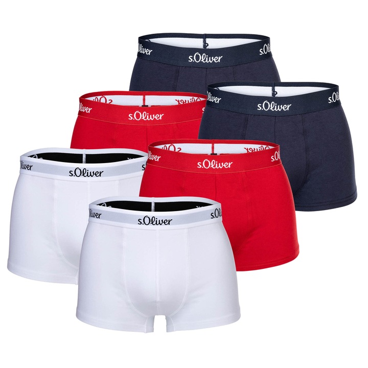 s.Oliver, Set de boxeri cu banda logo in talie - 6 perechi, Rosu, Alb, Marine Blue, XL