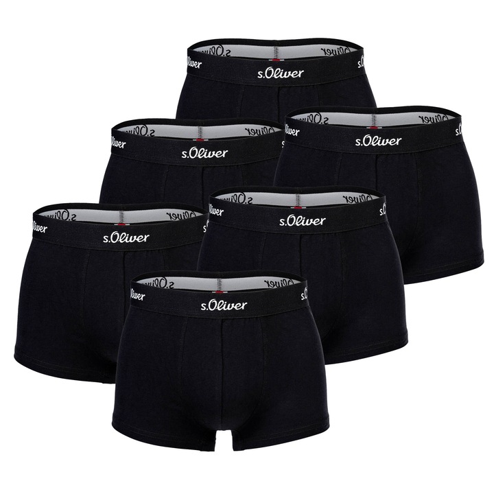 s.Oliver, Set de boxeri cu banda logo in talie - 6 perechi, Negru, 2XL