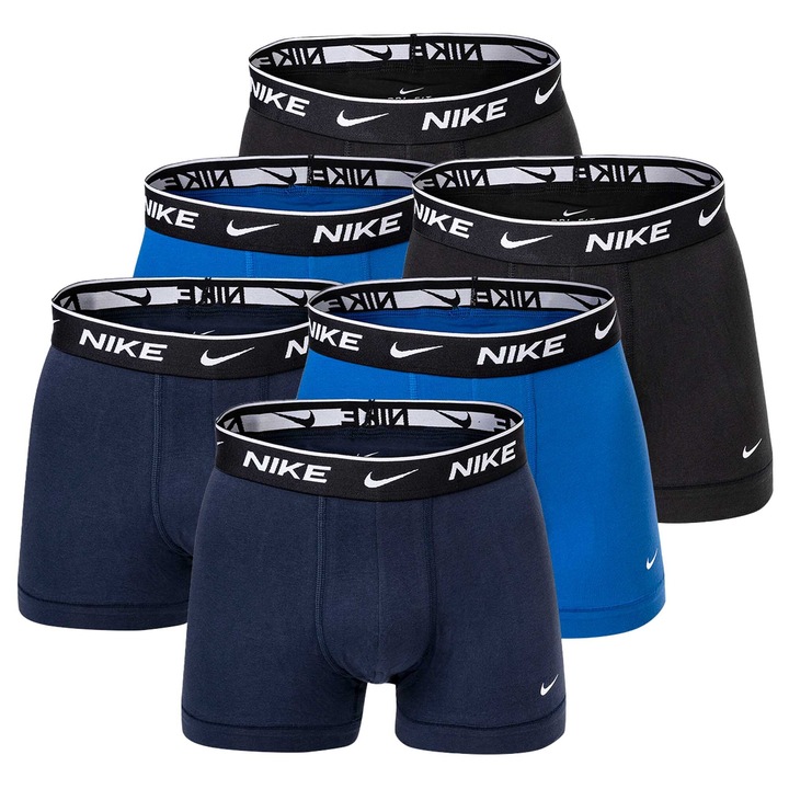 Nike, Set de boxeri cu banda logo in talie - 6 perechi, Negru/Albastru