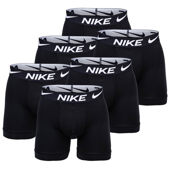 Nike, Set de boxeri cu tehnologie Dri-FIT si banda logo in talie - 6 perechi, Negru