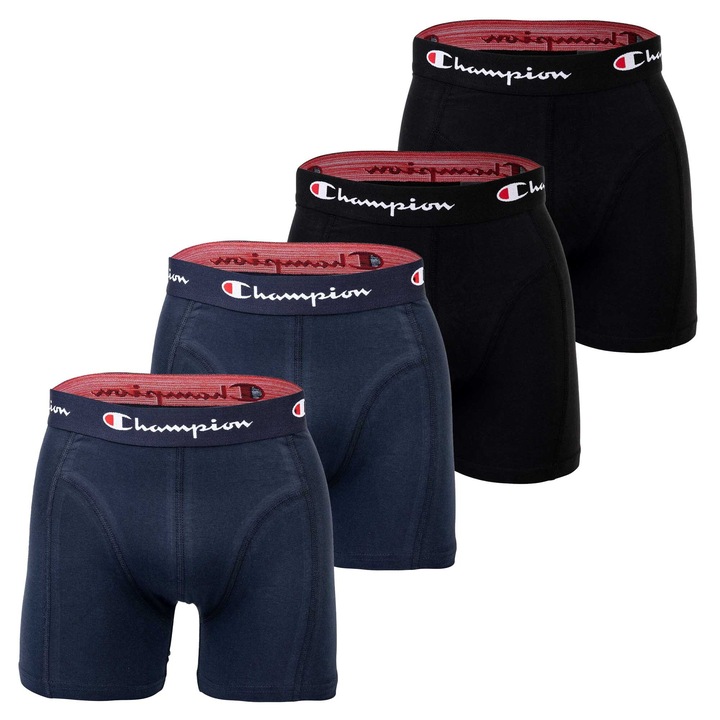 Champion, Set de boxeri, banda logo in talie - 4 perechi, Negru, Albastru, S