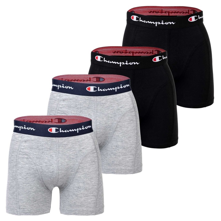 Champion, Set de boxeri, banda logo in talie - 4 perechi, Negru, Gri, M