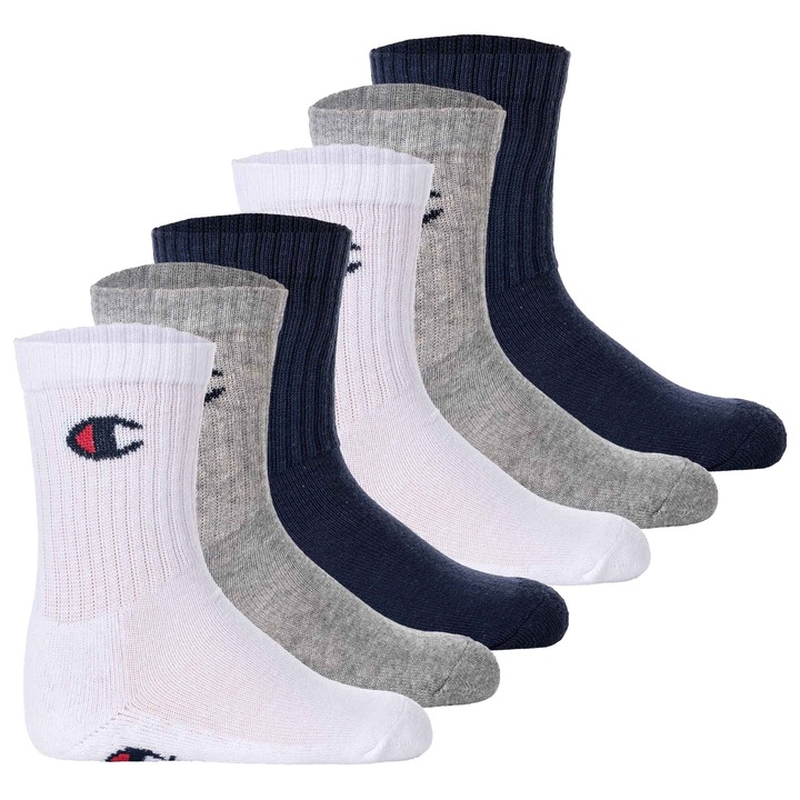Champion, Дълги чорапи - 6 чифта, Бял/Син/Сив, 31-34 EU