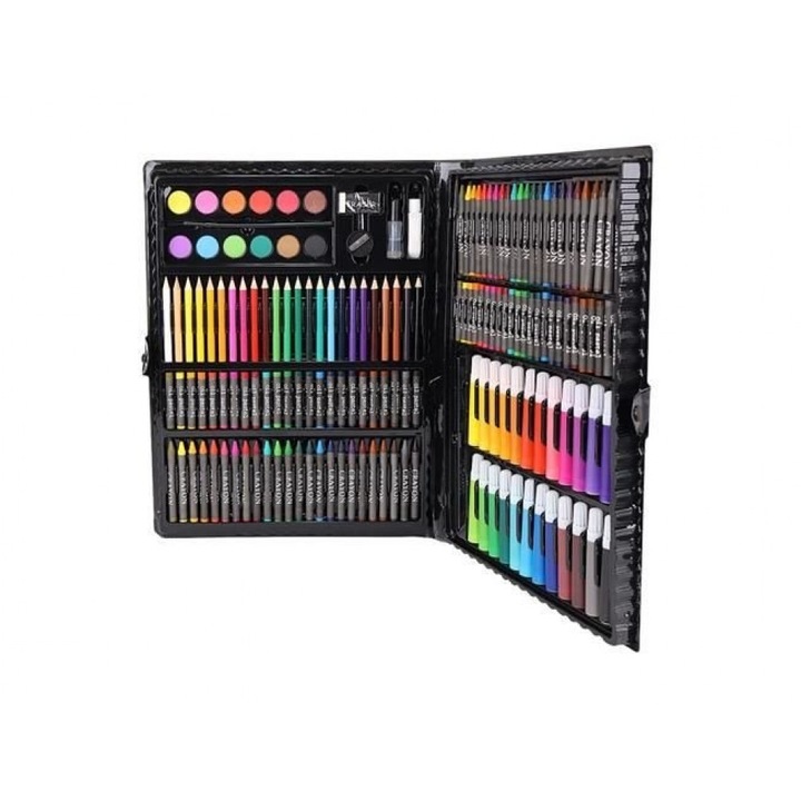 Set profesional de creioane colorate cu accesorii de pictura si desen pentru copii 3 ani +, compus din 168 piese