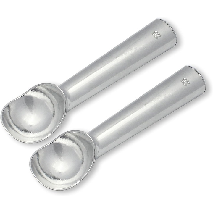 Set 2 linguri inghetata, JENUOS®, Inox, diametru 5cm, 18.5x4.8 cm, Argintiu