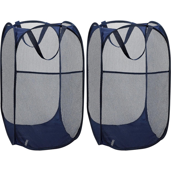 Комплект от 2 коша за пране, Ronyes®, сгъваеми, за сортиране и организиране на дрехи в банята, 36 x 36 x 58 см, син