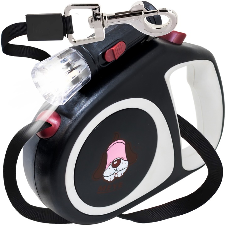 Lesa Automata Retractabila cu Lanterna LED, 5m, 4-15kg, Cureaua Robusta, Negru