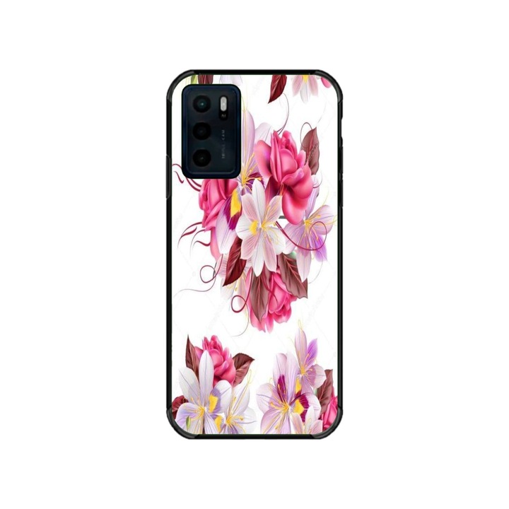 Husa personalizata HQPrint si Folie de Silicon pentru Motorola Moto G42, model Flowers #4, multicolor, S1D1M0040