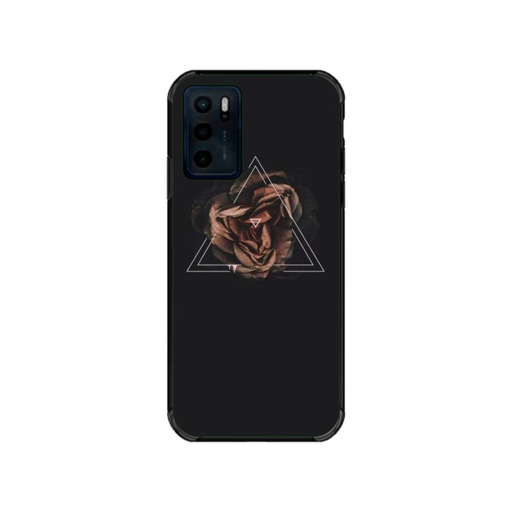 Husa personalizata HQPrint si Folie de Silicon pentru Motorola Moto G42, model Triangle Rose, multicolor, S1D1M0316