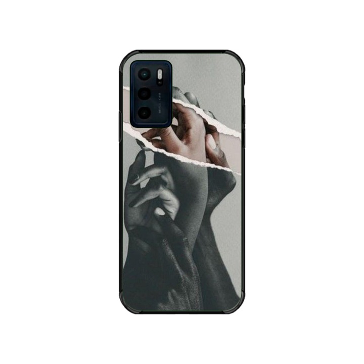 Husa personalizata HQPrint si Folie de Silicon pentru Motorola Moto G42, model Black and White Hands, multicolor, S1D1M0300