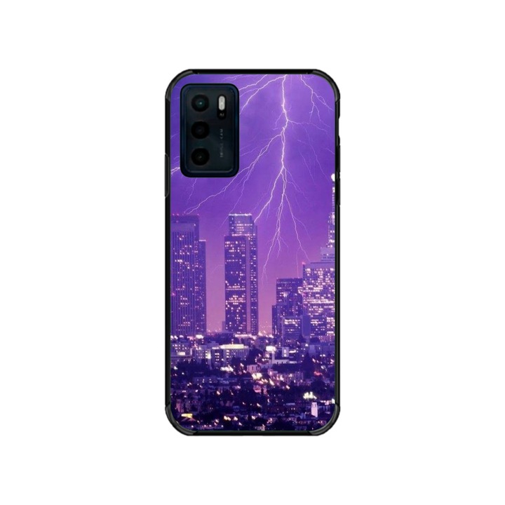Husa personalizata HQPrint si Folie de Silicon pentru Motorola Moto G42, model Purple Lightning, multicolor, S1D1M0354