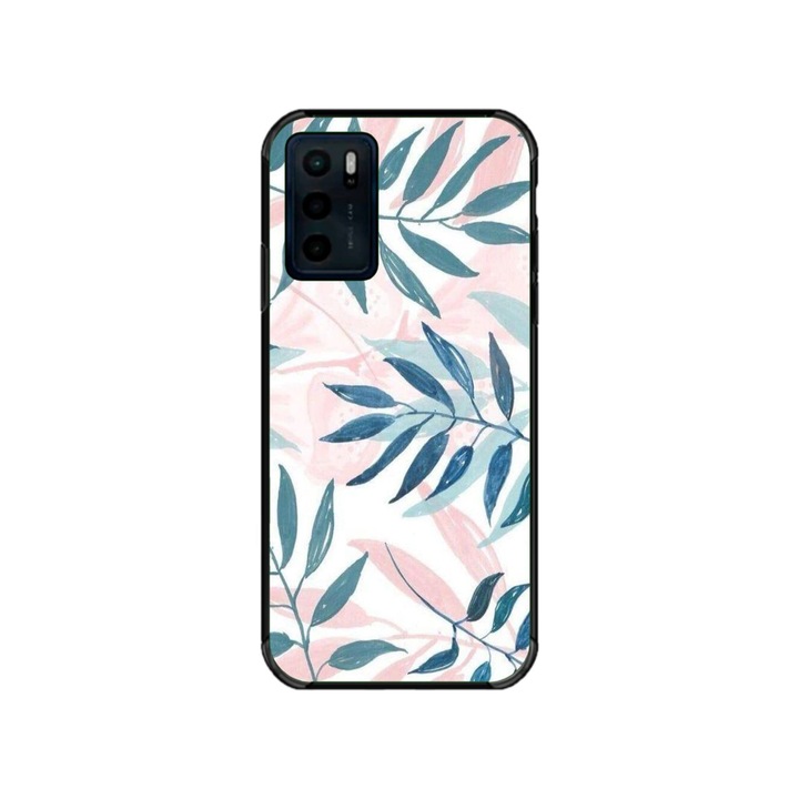 Husa personalizata HQPrint si Folie de Silicon pentru Motorola Moto E32s, model Leaf Design #1, multicolor, S1D1M0044