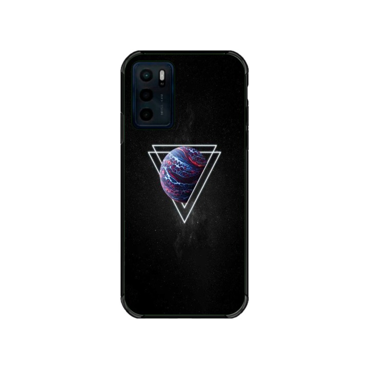 Husa personalizata HQPrint si Folie de Silicon pentru Motorola Moto G42, model Triangle Planet, multicolor, S1D1M0278