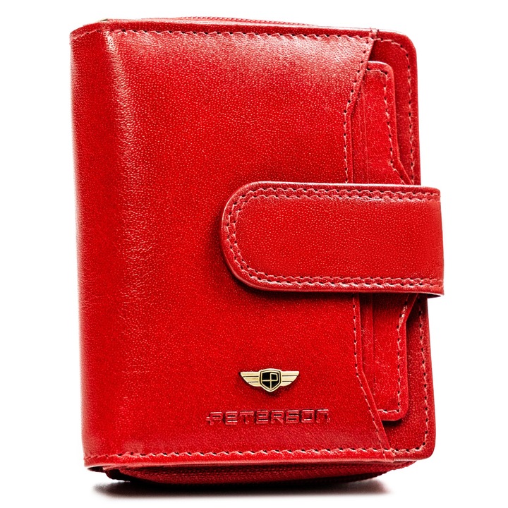 Дамски портфейл от естествена кожа, червен, Peterson, ptn 202-vtbd, 12 x 9,5 x 2,5 cm