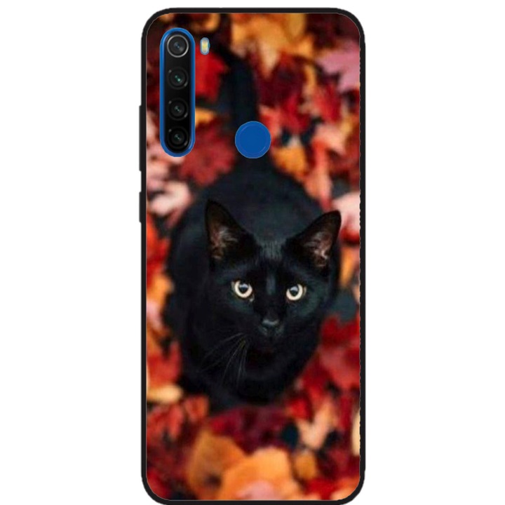 Husa personalizata HQPrint si Folie de Silicon pentru Xiaomi Redmi Note 8T, model Black Cat #3, multicolor, S1D1M0017