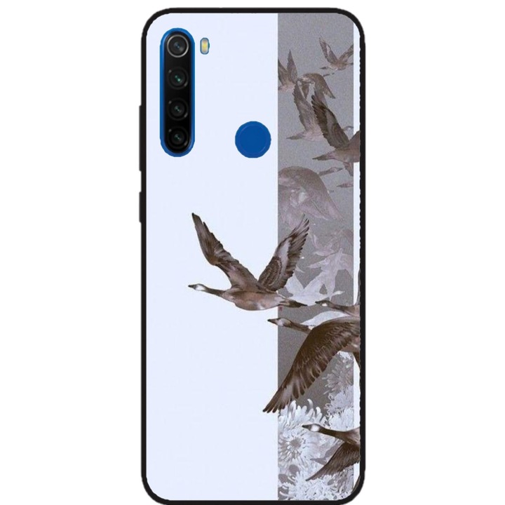 Husa personalizata HQPrint si Folie de Silicon pentru Xiaomi Redmi Note 8, model Birds, multicolor, S1D1M0314