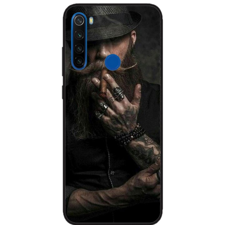Husa personalizata HQPrint si Folie de Silicon pentru Xiaomi Redmi Note 8, model Beard Man, multicolor, S1D1M0355