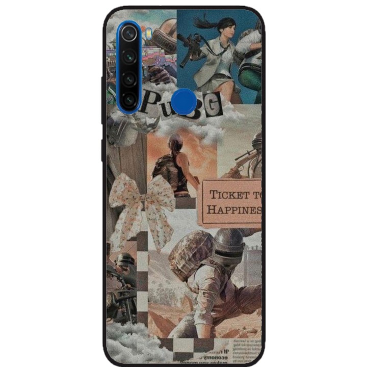 Husa personalizata HQPrint si Folie de Silicon pentru Xiaomi Redmi Note 8T, model PUBG #2, multicolor, S1D1M0363