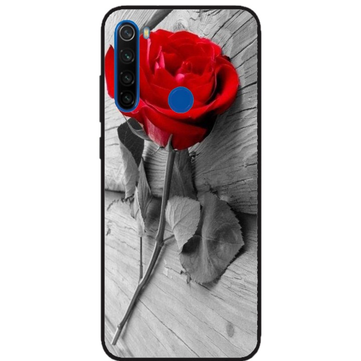 Husa personalizata HQPrint si Folie de Silicon pentru Xiaomi Redmi Note 8, model Rose, multicolor, S1D1M0384