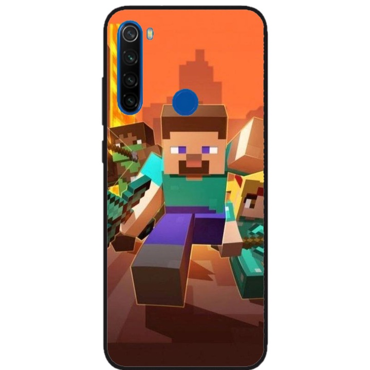 Husa personalizata HQPrint si Folie de Silicon pentru Xiaomi Redmi Note 8, model Minecraft #1, multicolor, S1D1M0125
