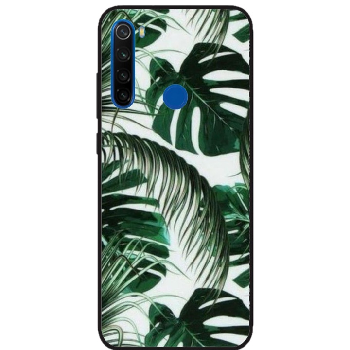 Husa personalizata HQPrint si Folie de Silicon pentru Xiaomi Redmi Note 8, model Leaf Design #3, multicolor, S1D1M0088