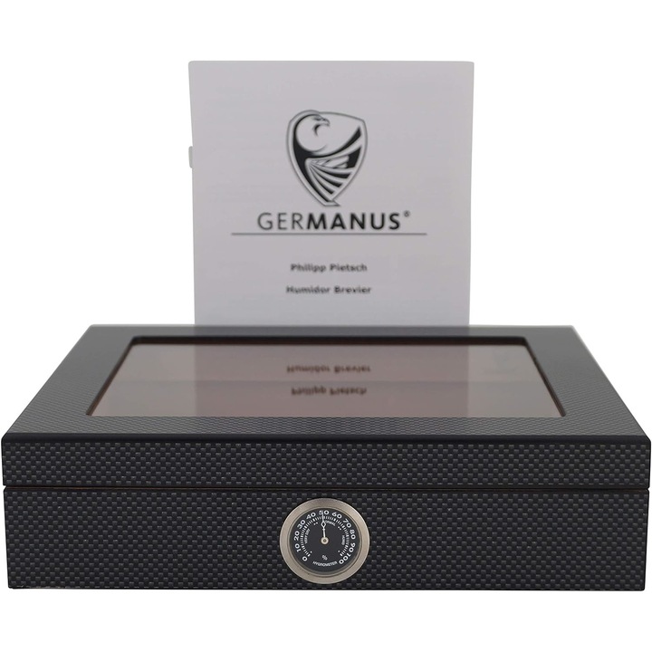 Humidor trabucuri, Germanus, Lemn/Sticla, Negru