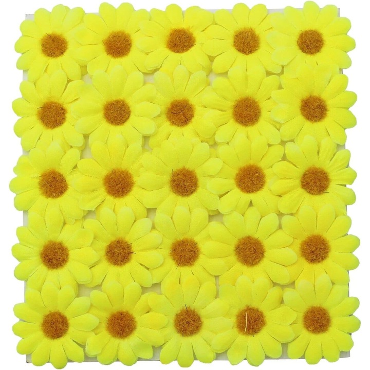 25 db-os dekoratív százszorszép készlet, Longziming, Textil, Barna/Sárga