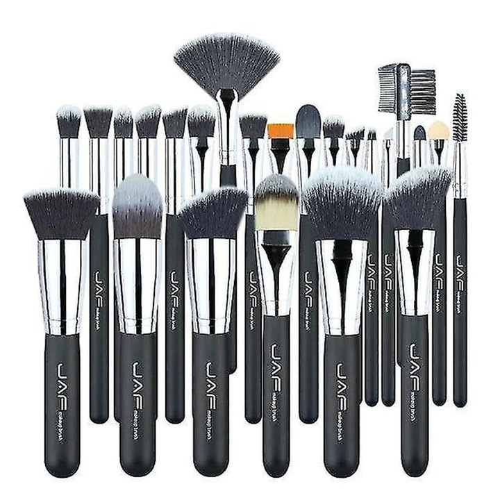 Комплект от 24 четки за грим, Jaf, Professional, Black/Silver