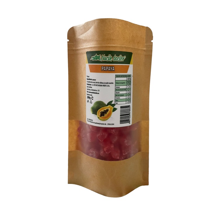 Cuburi de Papaya confiata 200g – ambalaj SmartZip resigilabil