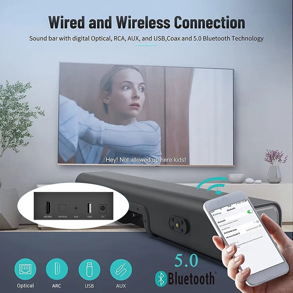 Саундбар, 60 W, HiFi, Bluetooth, USB, метален, 3D съраунд звук, черен ...