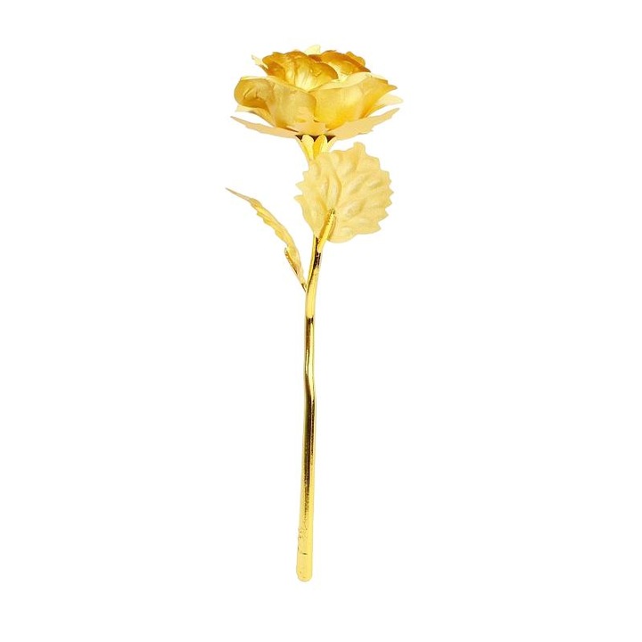 Örök rózsa, 24K, Aranyozott, Műanyag szöveges állvánnyal, "Love", Elegáns Doboz, Arany,