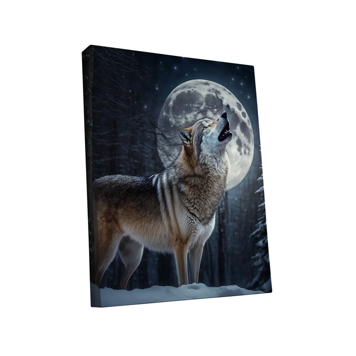 Tablou canvas Intelli®, Decoratiuni moderne pentru Living, Dormitor, Wolf in the moonlight, A1263, 80x55 cm