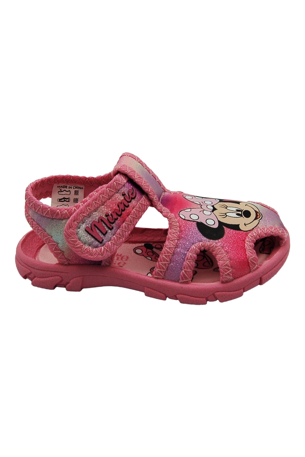 Walt Disney, Sandale cu imprimeu Minnie Mouse si velcro, Roz, 25 EU