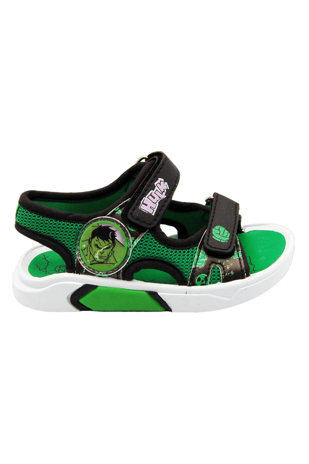 Marvel, Sandale cu velcro si tematica Hulk, Verde, Negru, 22 EU