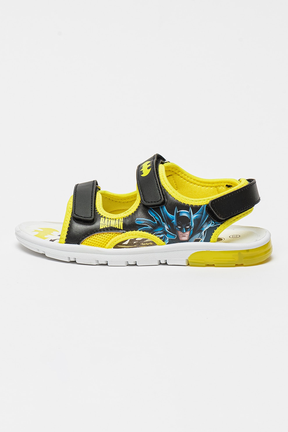 Warner Bros, Sandale de piele ecologica cu imprimeu Batman, Negru, Galben, Albastru, 33 EU