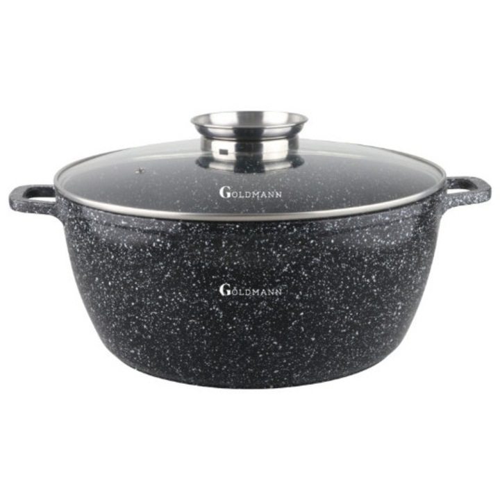 Cratita aluminiu, 28x12.5 cm, 6.5 litri, Goldmann, acoperire ceramica, capac termorezistent