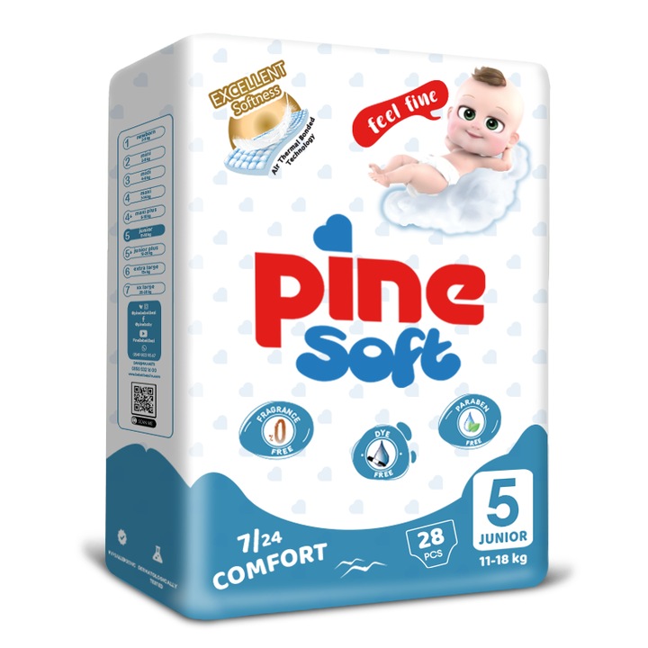 Scutece Pine Soft, Pachet Advantage, marimea 5 Junior, 11-18 kg, 28 buc