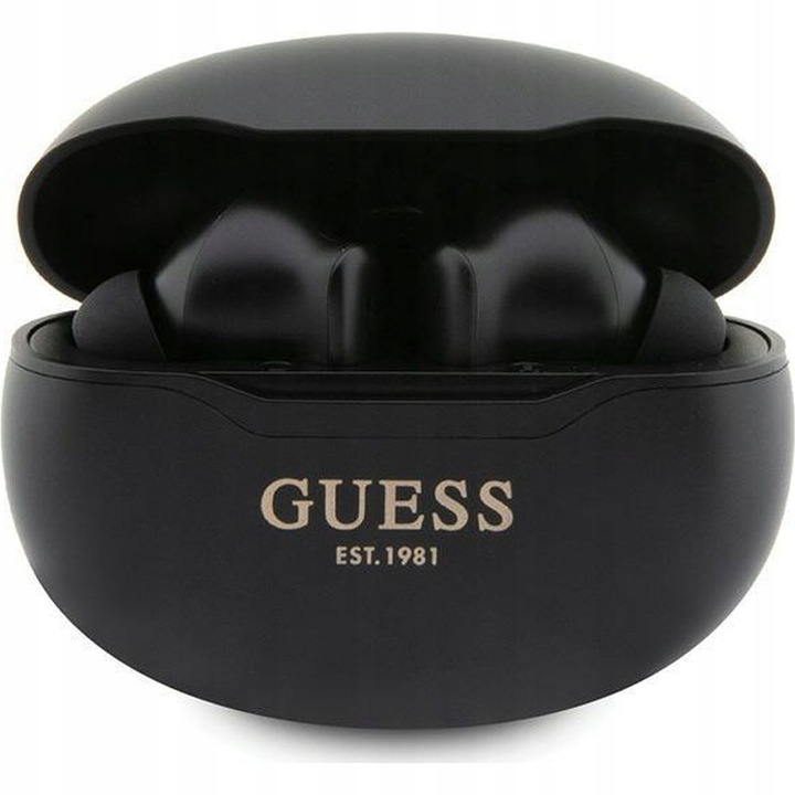 Guess Classic EST TWS безжични слушалки за поставяне в ушите + докинг станция/пауърбанк, черни