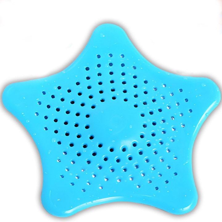 Силиконова цедка за защита против запушване на сифон за оттичане на мивка, вана, за баня или кухня, звезден модел, син