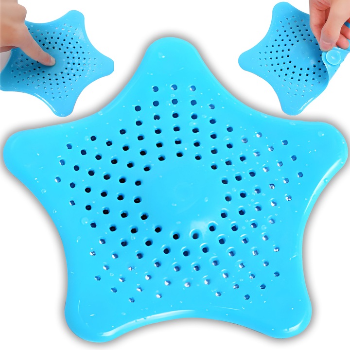 Sita din Silicon pentru Protectie Anti Infundare Scurgere Sifon Chiuveta, Cada, pentru Baie sau Bucatarie, Model Steluta, Albastru