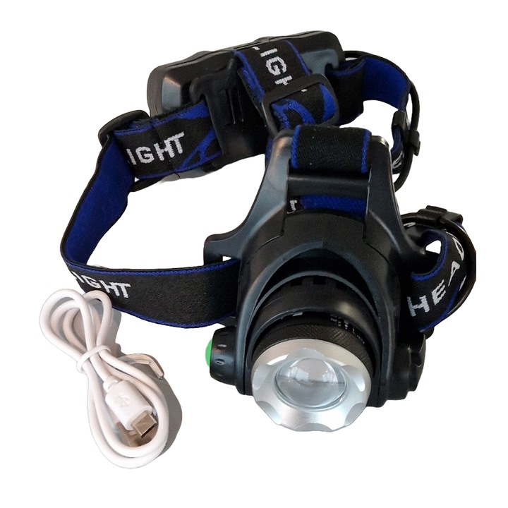 Акумулаторен LED челник Foton Sport HL2120, 10W, 1000 lm, Zoom и лупа, USB зареждане, Li-Ion батерия 2x18650 3.7 V 1200 mAh
