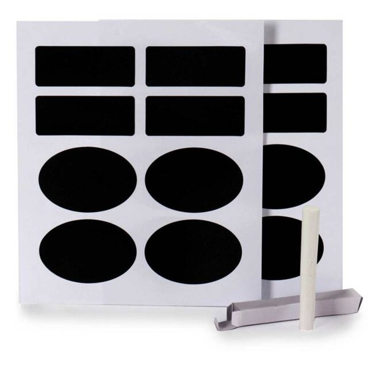 Set 16 Etichete Negre Autoadezive cu Creta pentru Caserole si Borcane