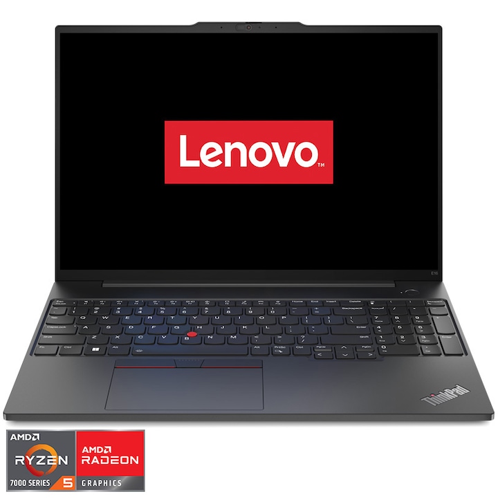 Laptop Lenovo ThinkPad E16 Gen 1 cu procesor AMD Ryzen™ 5 7530U pana la 4.5 GHz, 16", WUXGA, IPS, 16GB DDR4, 512GB SSD, AMD Radeon™ Graphics, No OS, Graphite Black, 3Y Onsite upgrade