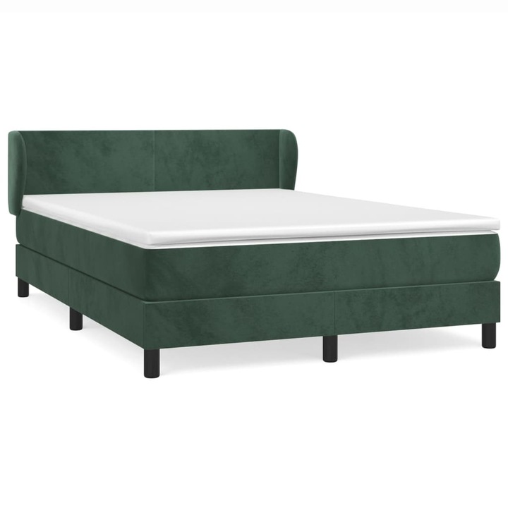 Pat box spring cu saltea vidaXL, verde inchis, 140x190 cm, catifea, 56.51 kg 3127370